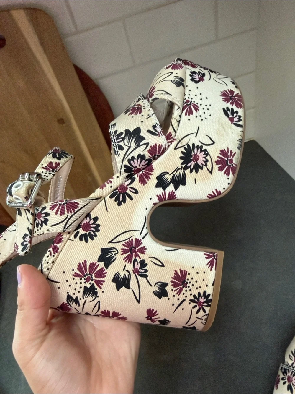 MIU MIU Platform Floral Sandals size 38.5 Cream/Purple/Black